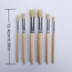 6 Pcs Thick Watercolor Paint Brushes Art Supplies Flat Wooden Artist