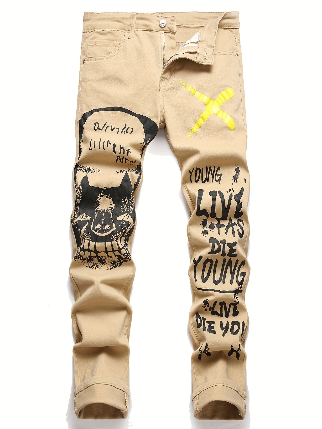 Letter Print Graphic Pattern Slim Fit Jeans Men's Casual Denim Pants
