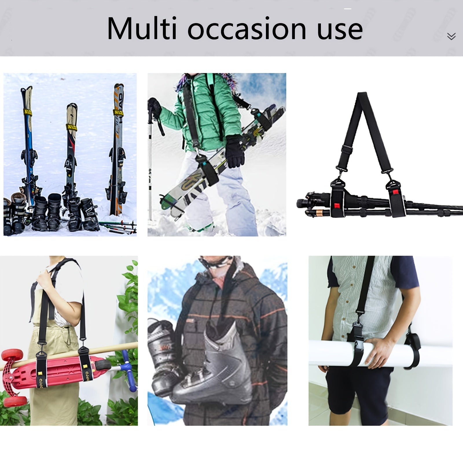 Adjustable Ski Carrier Straps and Backpack Belts with Kids Ski Pole Accessories