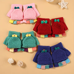 Knit Flip Open Finger Kids Gloves Warm Half Finger Boys Girl