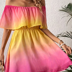 Ombre Print Off Shoulder Mini Dress