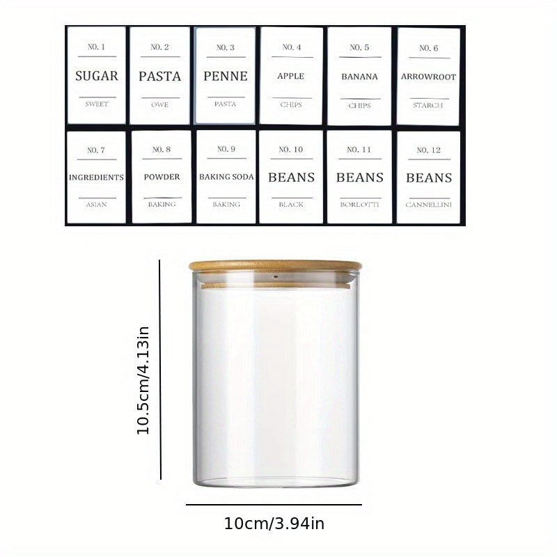 750ML Glass Storage Jar Sealed Jar With 12 Food Labels
