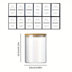 750ML Glass Storage Jar Sealed Jar With 12 Food Labels