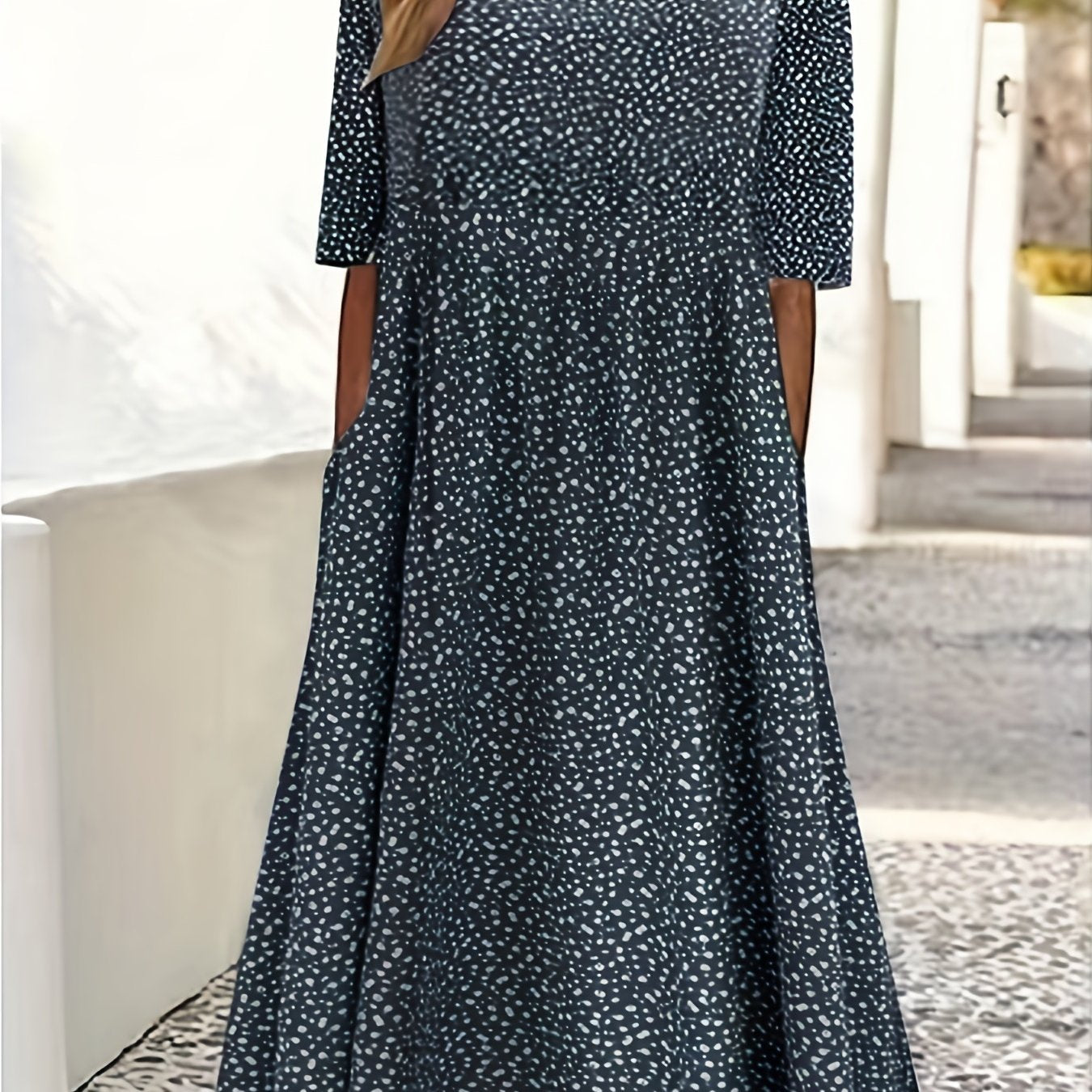 Short Sleeve Ditsy Print Maxi Dress With Pockets
