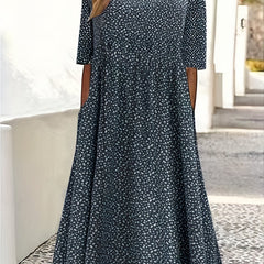 Short Sleeve Ditsy Print Maxi Dress With Pockets