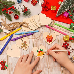 10pcs 3.15in Love Heart Wooden Ornaments DIY Unfinished Heart Embellishments