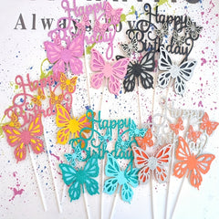 3pcs Glitter Butterfly Cake Toppers with Happy Birthday Topper