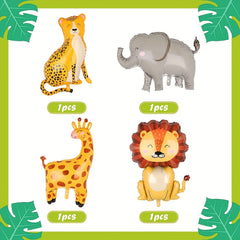 4pcs Jungle Safari Animals Balloons Giant Lion Leopard Elephant Giraffe Foil Hel