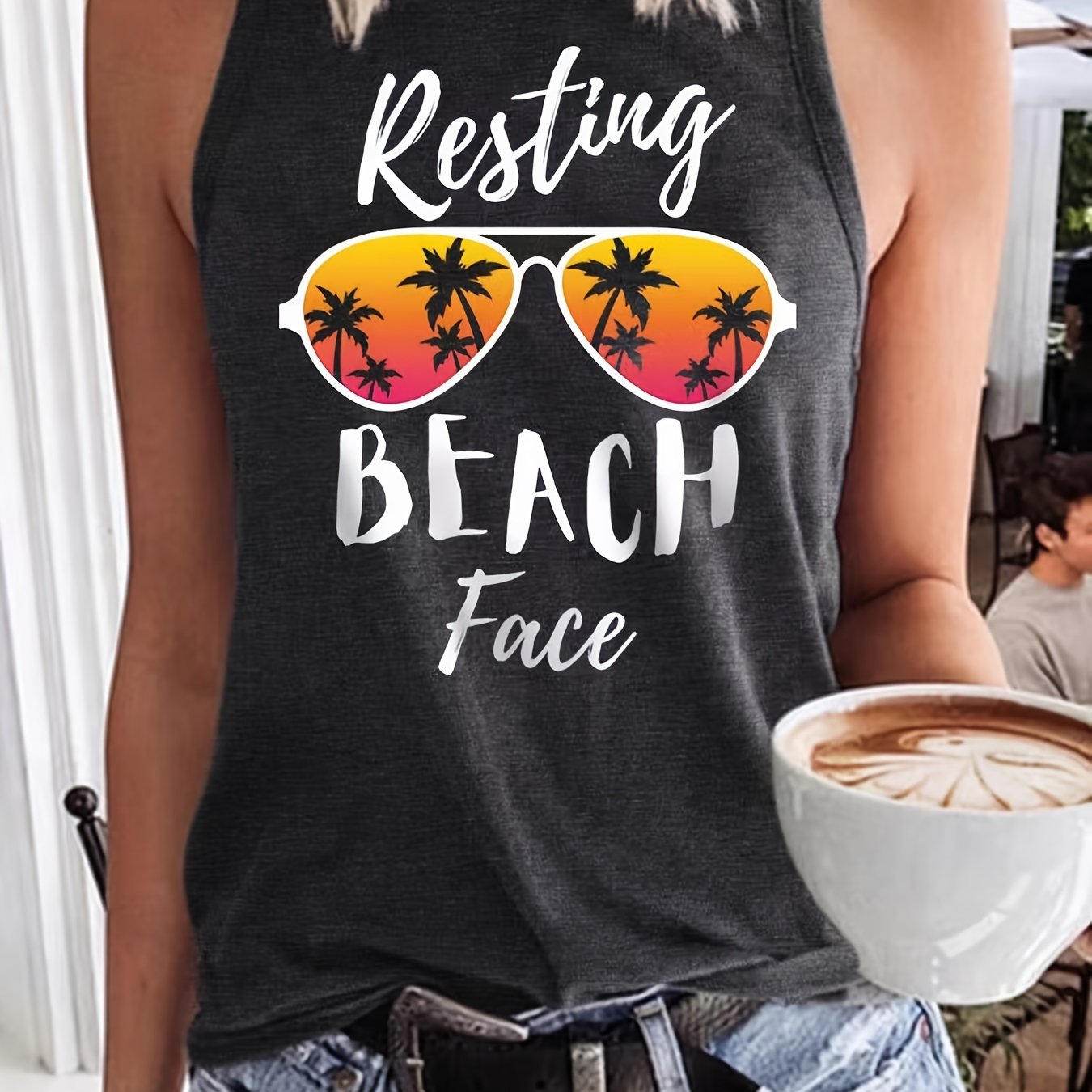 Coconut Tree & Letter Print Tank Top