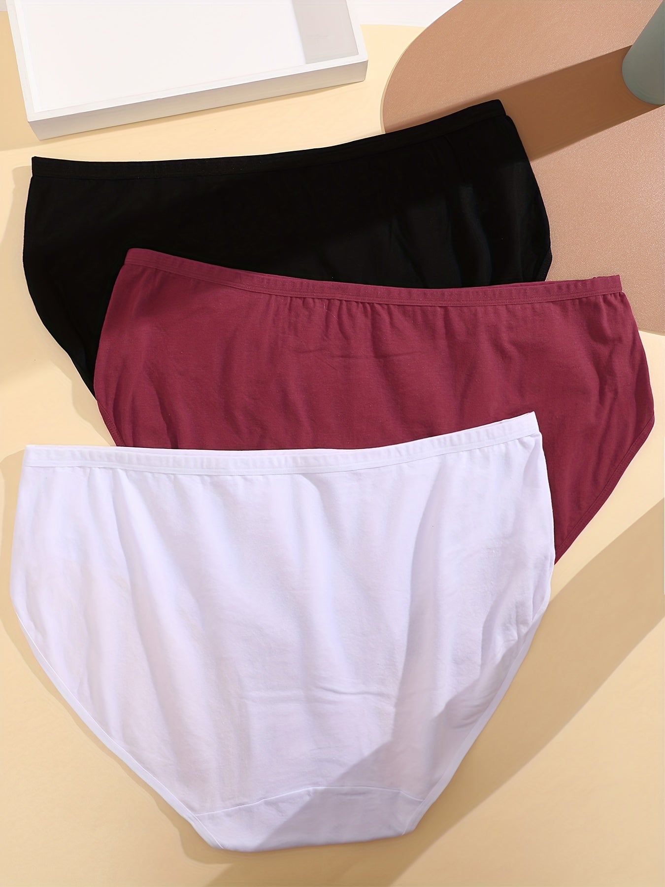 3 Pack Plus Size Basic Panties Set Women's Plus Breathable Solid Comfort Briefs