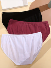 3 Pack Plus Size Basic Panties Set Women's Plus Breathable Solid Comfort Briefs