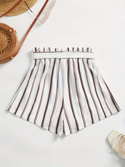 Striped Print Wide Leg Knotted Shorts for Spring & Summer