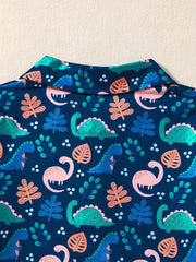 Boys Dino & Leaves Print Polo Shirt & Shorts Set