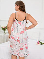Flamingo Print Ruffle Trim Cami Sleep Dress
