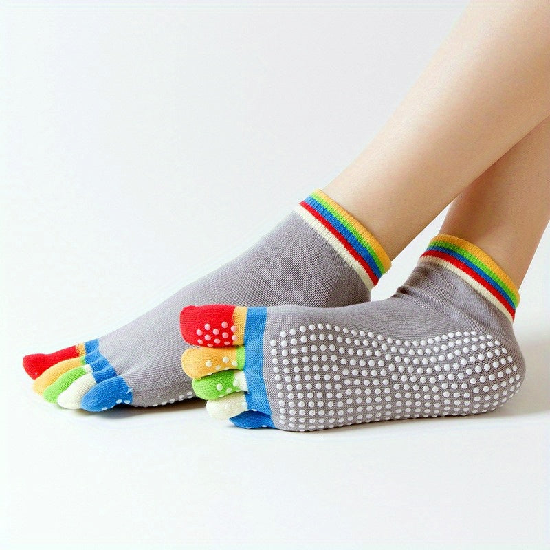 Toddler Girls Colorful Yoga Anti-Skid Socks, Breathable Comfy Five Finger