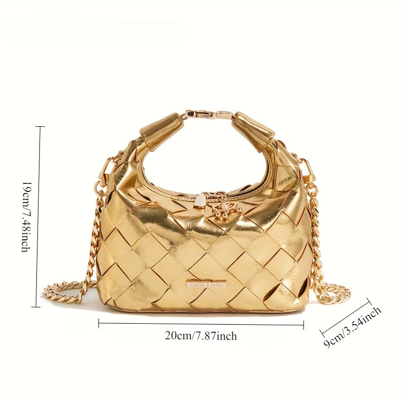 Versatile Chain Handbag for Women with Woven Dumpling Design