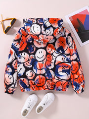 Boy's Happy Face Fleece Jacket Zip Hood Windproof Warm Top