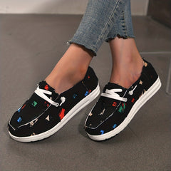 Women's Geometric Pattern Canvas Sneakers Lace Up Slip On Shoes