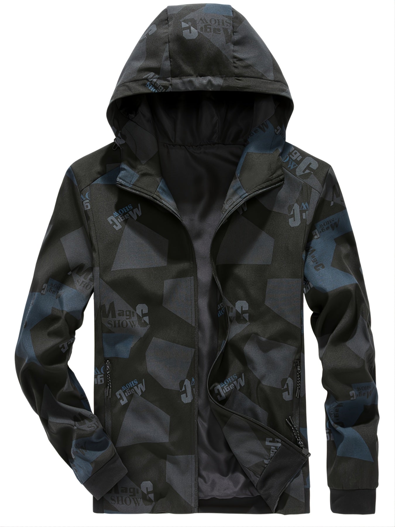 Men's Camo Winter Jacket Zipper Hooded Windproof Sporty Coat