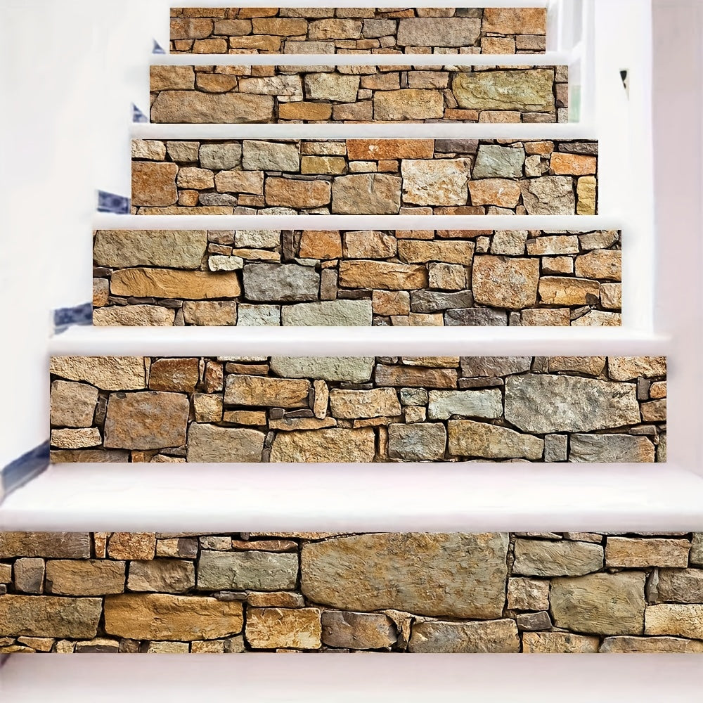 6pcs Brick Stairs Stickers 3D Stone Art Decorative Decals