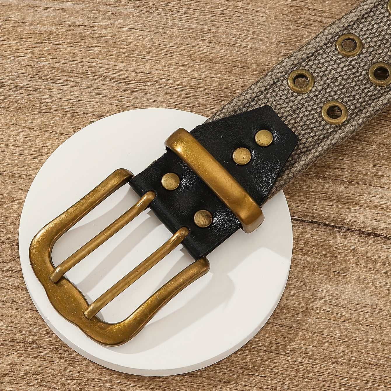 Punk Double Eyelet Canvas Belt Solid Unisex Hip Hop Belt