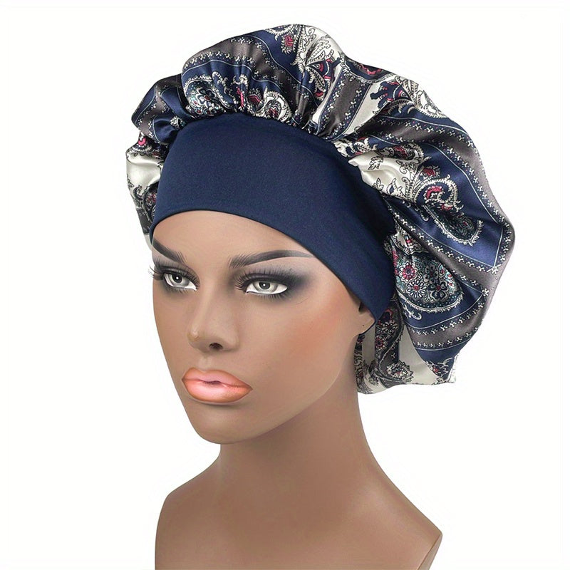 Vintage Paisley Print Satin Bonnet Nightcap Silk Elastic Sleeping Cap
