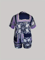 Colorblock Greek & Baroque Print High Rise Top & Shorts Set