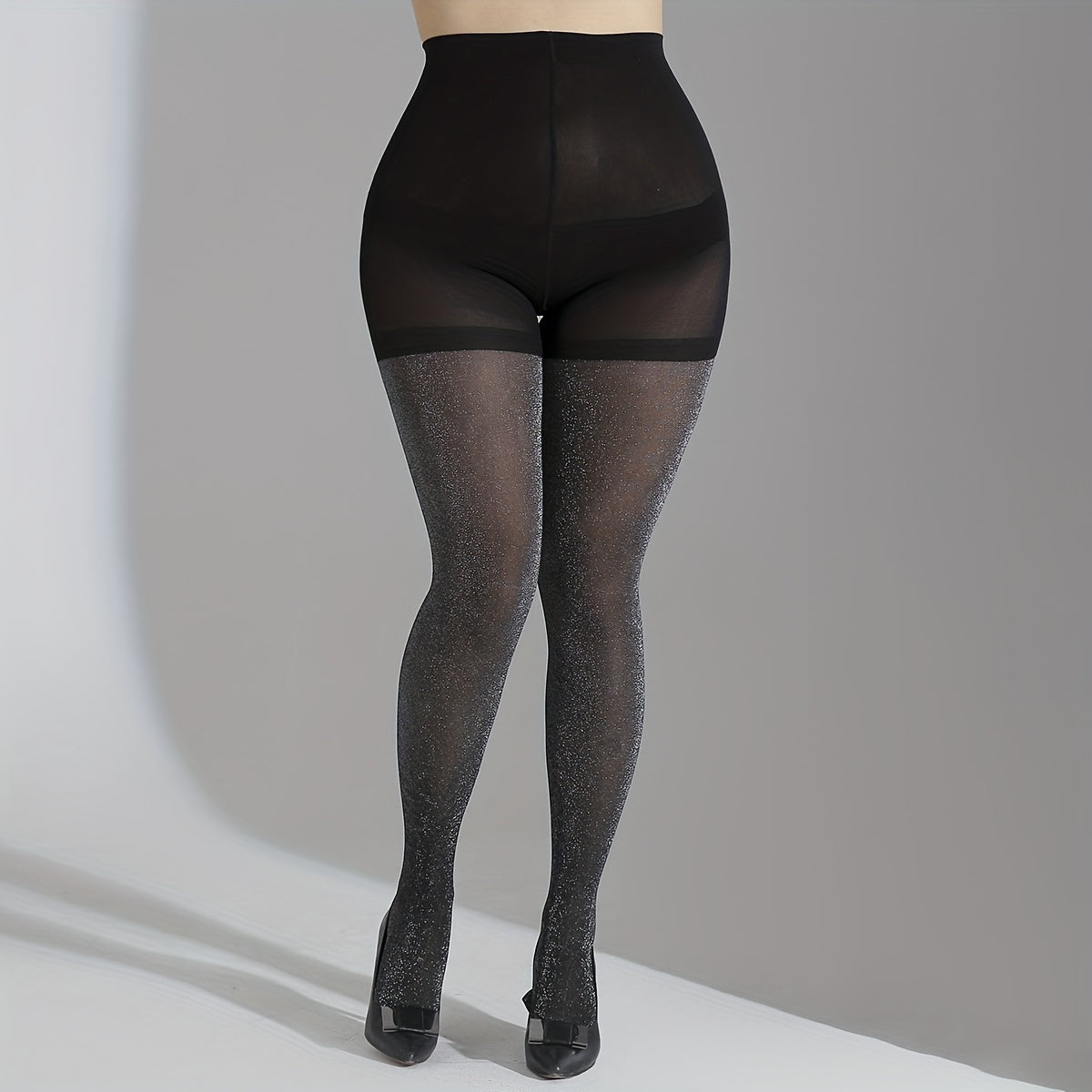 Colorblock Shinny High Rise Stretchy Pantyhose Plus Size Party Stockings