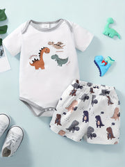2pcs Baby Boys Animal Graphic Print Onesie & Shorts Set