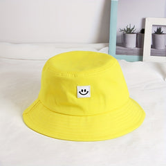 Smiling Face Patch Bucket Hat Lightweight Sunscreen Cap