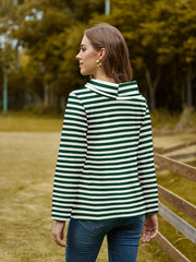 Striped Print Drawstring Pullover Sweatshirt Women's Clothing