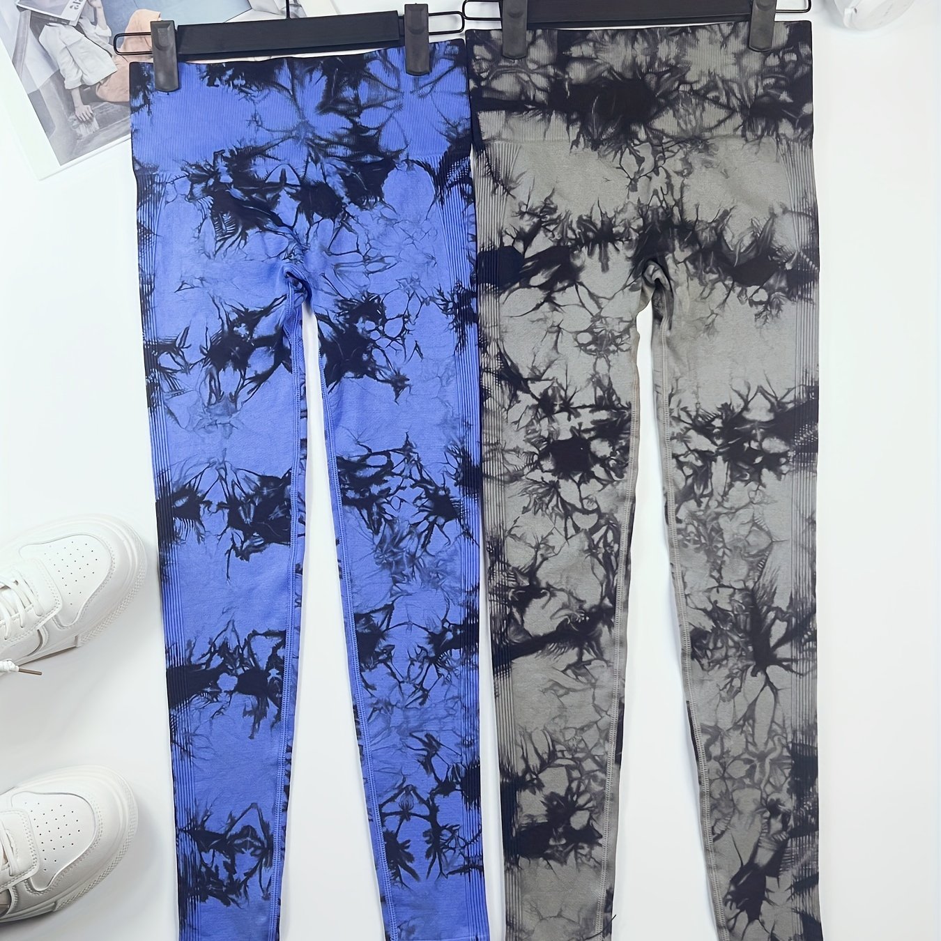 2pcs High Waist Tie Dye Yoga Pants High Stretch Leggings Women's Activewear