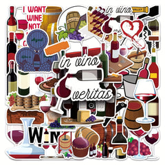 50pcs Red Wine Cartoon Stickers for DIY Journal, Luggage, Car Decor