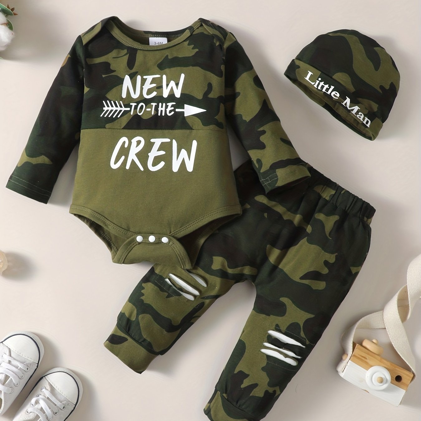 Baby Boy's Camo Suit TO THE CREW Printed Romper & Trousers Set