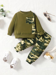 Baby Boy's Contrast Long Sleeve Top & Camo Pants Set