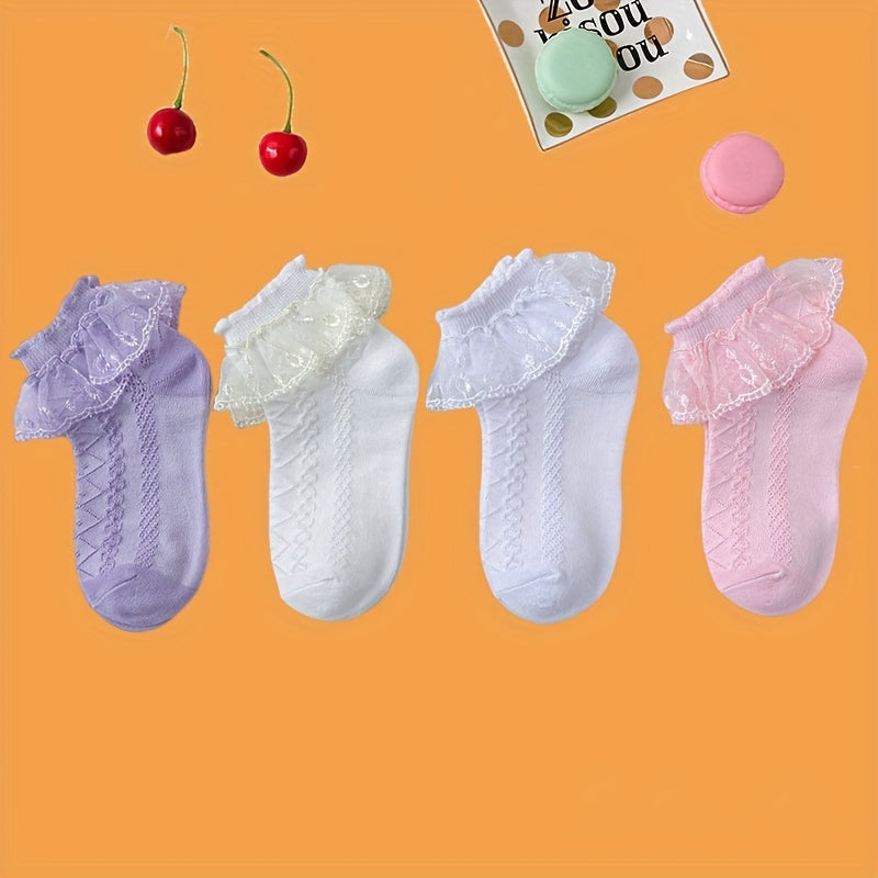 Girls Lace Ruffled Princess Socks Dance Socks Breathable Comfy Socks