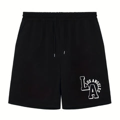 Men's Casual LA Graphic Drawstring Shorts for Summer