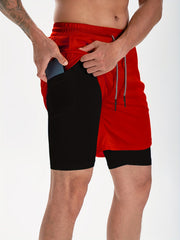 Men's 2 in 1 Running Shorts Quick Dry Gym Training Multicolor S