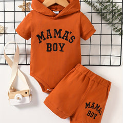 2pcs Baby Boys Mama's Boy Hooded Onesie & Shorts Set