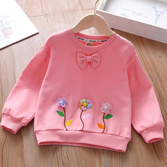Girls' Flower & Bow Crew Neck Pullovers Soft Comfy Sweatshirt Tops