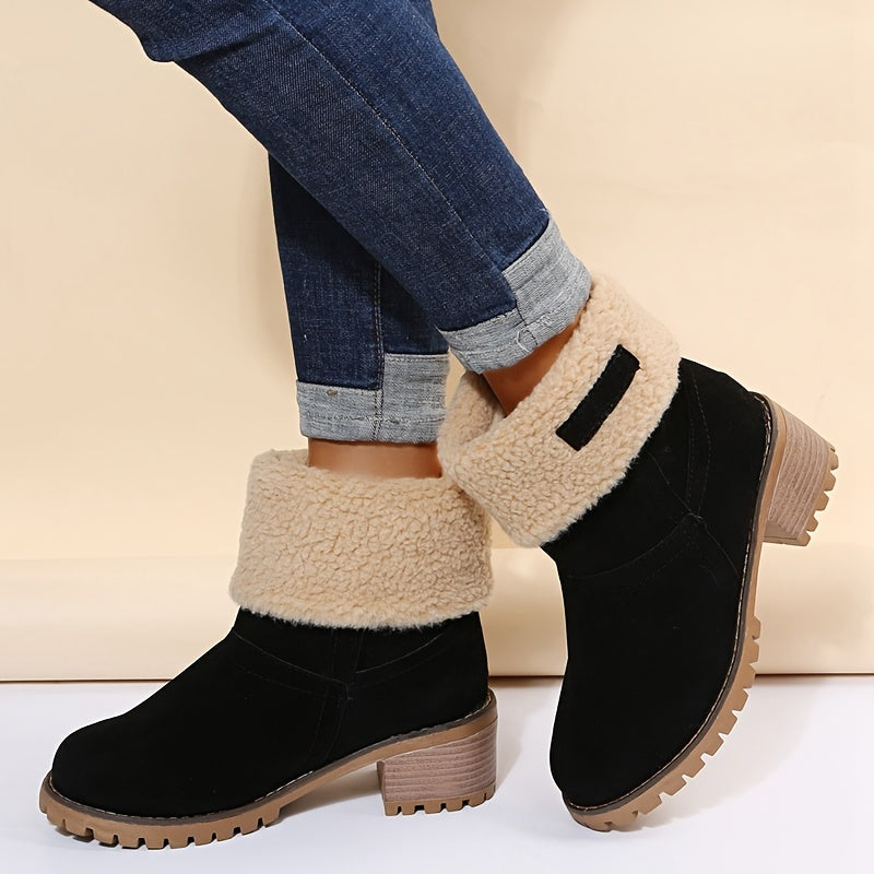 Women's Fleece Lined Snow Boots - Thermal Mid Heel Winter Casual Footwear