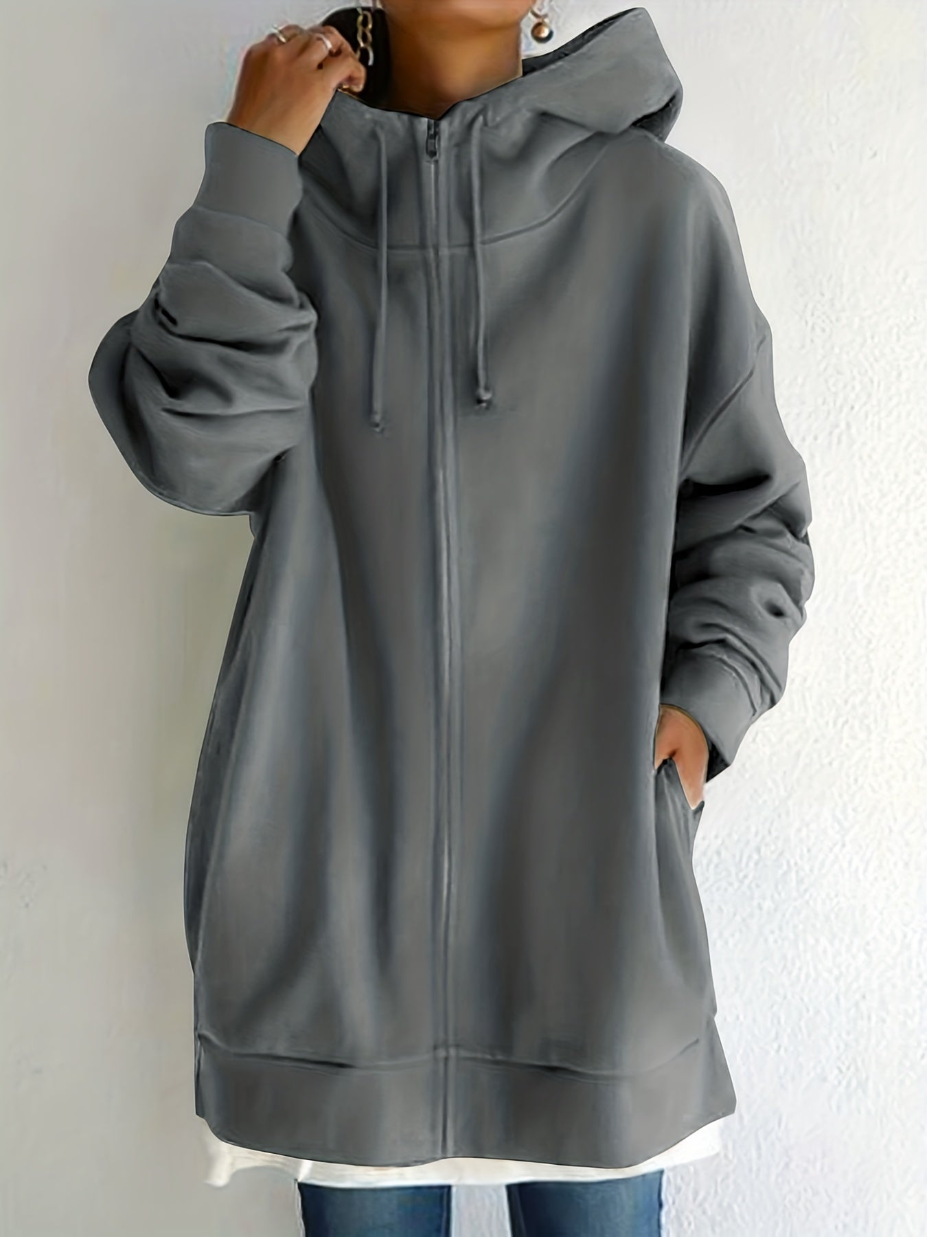 Casual Sports Hooded Zipper Sweatshirs Long Sleeve Drawstring Hoodie