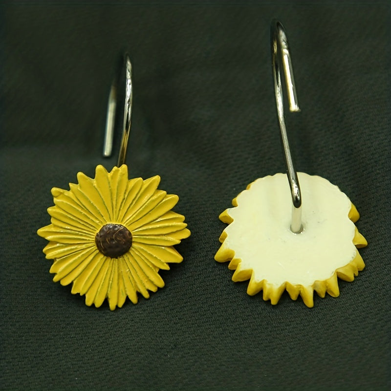 12pcs Sunflower Shower Curtain Hooks for Stylish Bathroom Decor