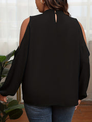 Women's Plus Solid Cold Shoulder Long Sleeve Mock Neck Top
