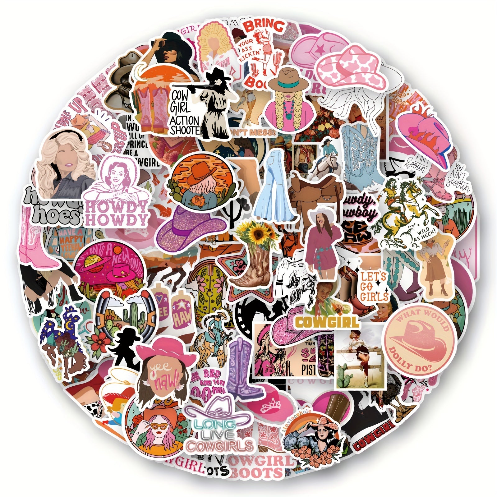 110pcs Cowgirl Stickers Pink Cowgirl Hat Western Girls Boots Stickers Pack