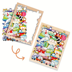 Colorful Dinosaur Traffic Puzzle Wooden Toy Enhances Recognition & Motor Skills