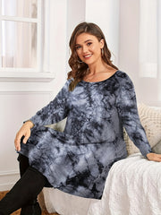Women's Plus Tie Dye Long Sleeve Round Neck Loose Fit Mini Dress