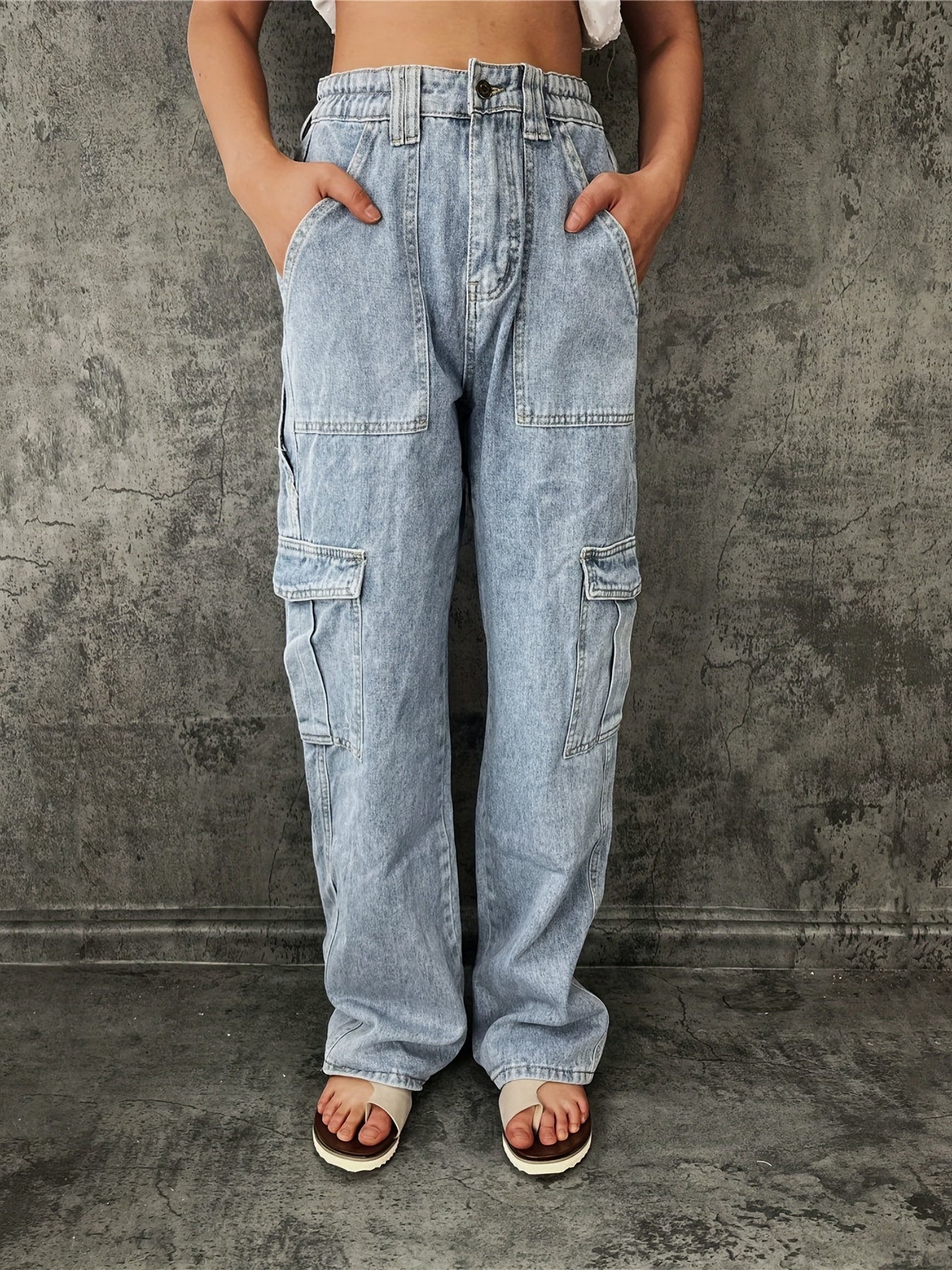 Cargo Pants Loose Fit Straight Legs Casual Denim Pants