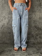 Cargo Pants Loose Fit Straight Legs Casual Denim Pants