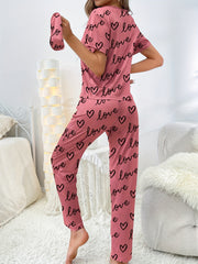 Heart Print Pajamas Set Short Sleeve Top & Lounge Pants